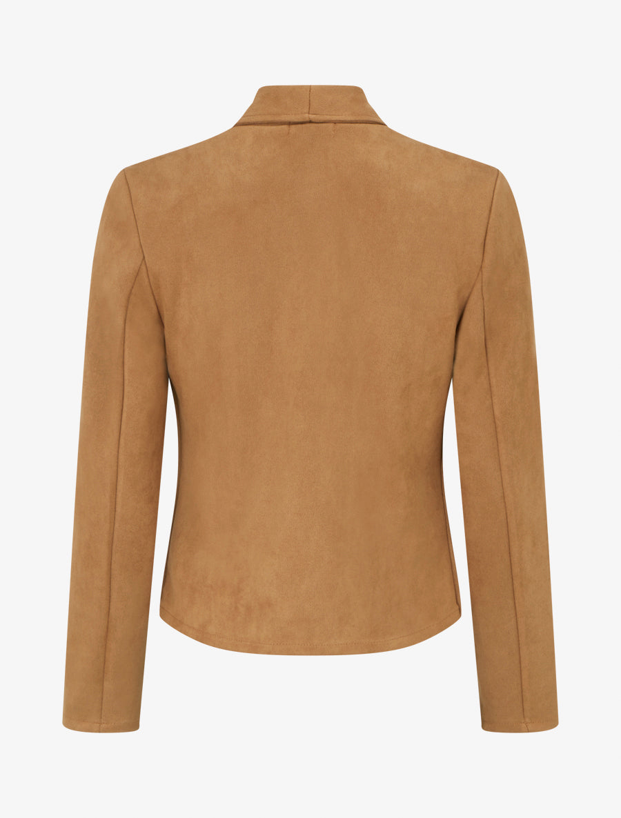Suède jasje met decoratieve ritszakken - Kameel