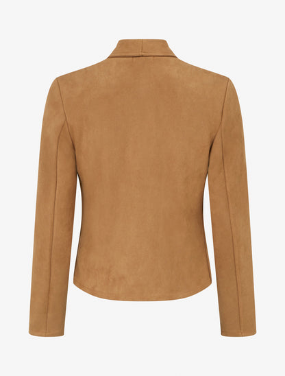 Suède jasje met decoratieve ritszakken - Kameel