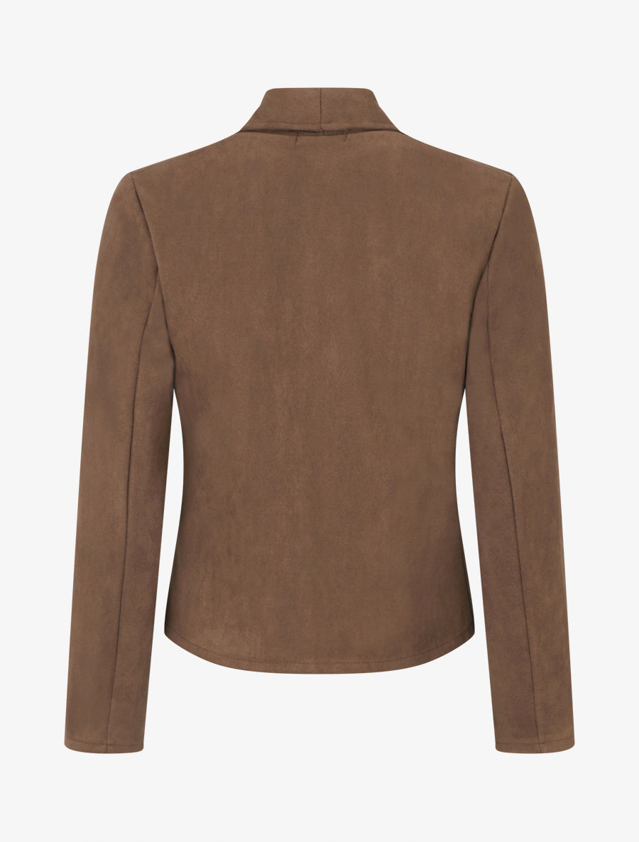 Suède jasje met decoratieve ritszakken - Bruin