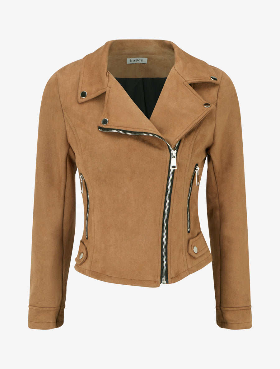Suède jas met ritssluiting - Kameel