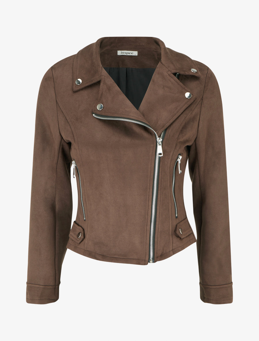 Suède jas met ritssluiting - Bruin
