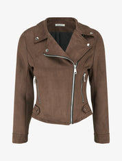 Suède jas met ritssluiting - Bruin