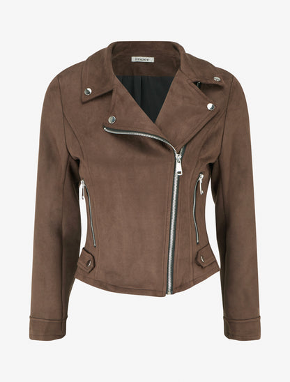 Suède jas met ritssluiting - Bruin