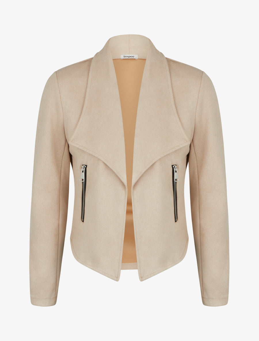 Suède jasje met sjaalkraag - Beige