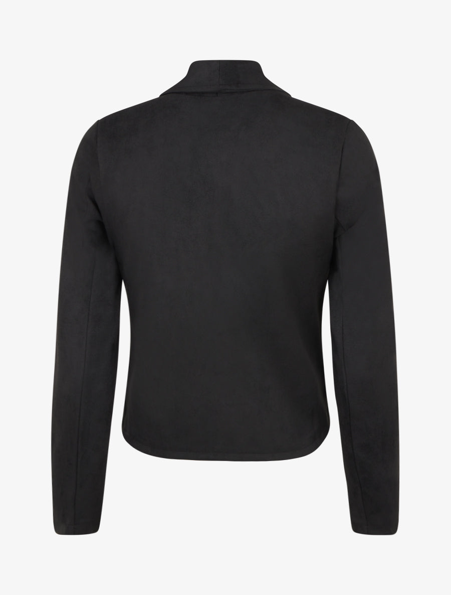 Suède jasje met sjaalkraag - Zwart