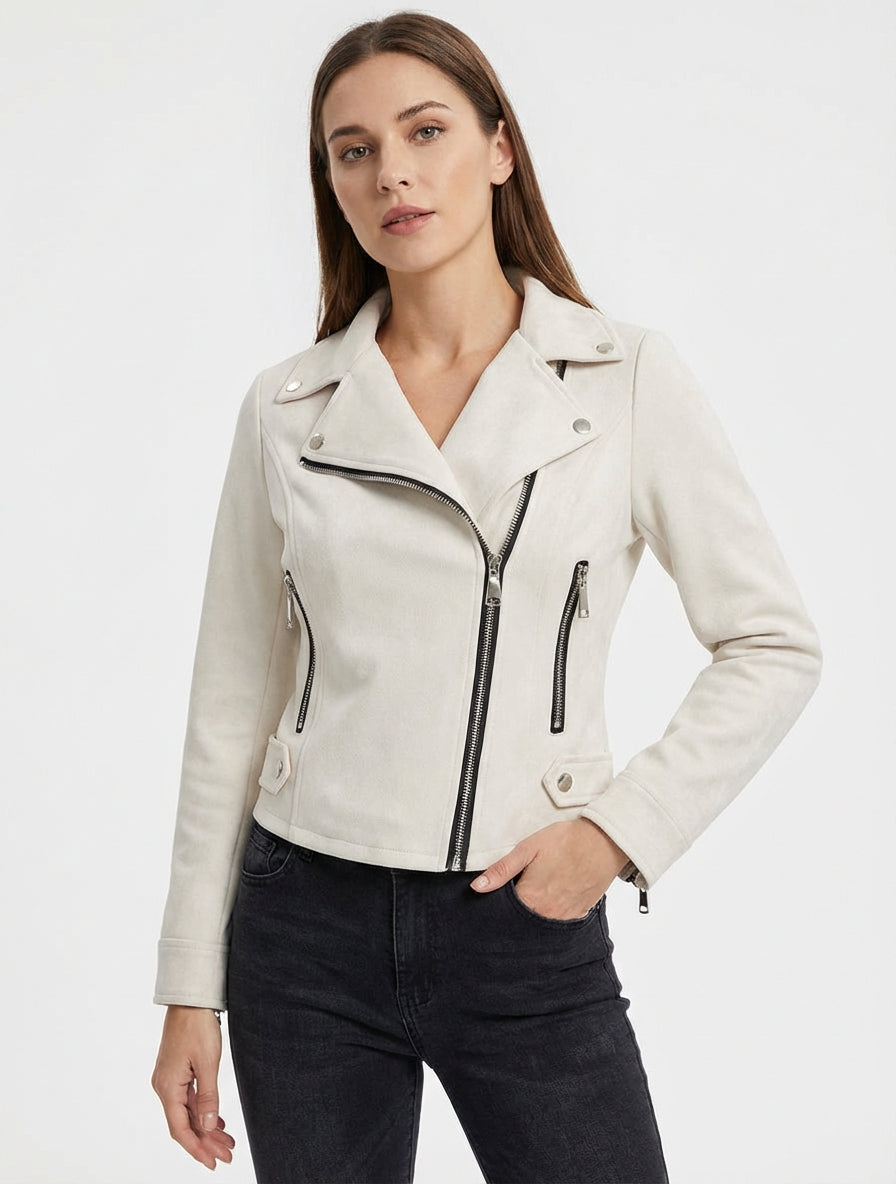 Suède jas met ritssluiting - Ecru