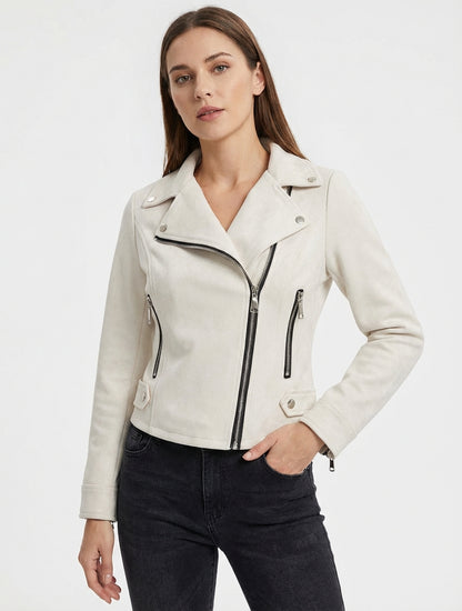 Suède jas met ritssluiting - Ecru