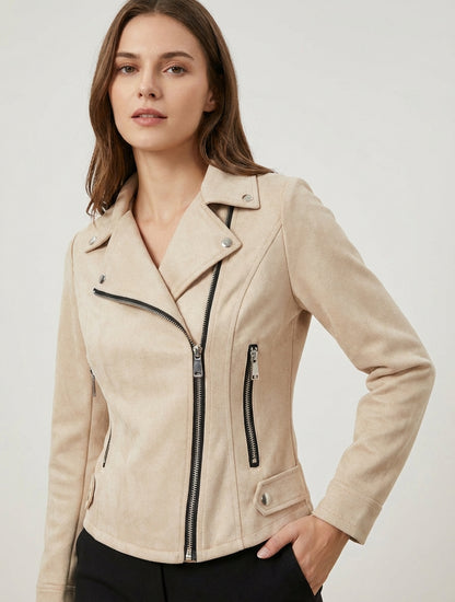 Suède jas met ritssluiting - Beige