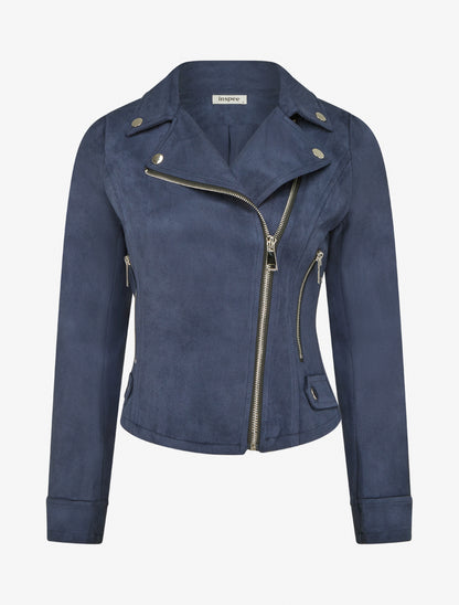 Veste en suédine à fermeture zippée - Marine - 1