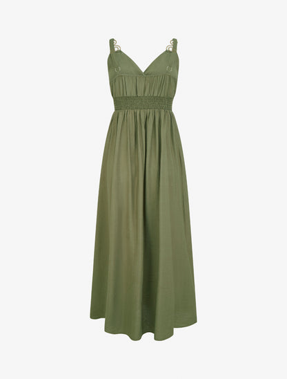 Robe longue à bretelles bijoux - Kaki - 2