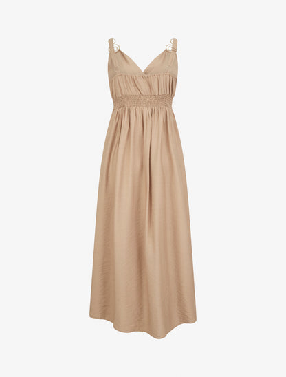 Robe longue à bretelles bijoux - Beige - 2