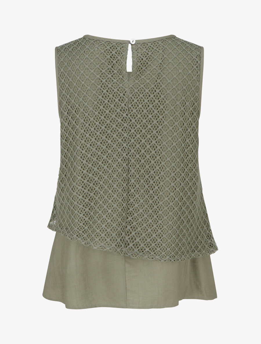Top droit sans manches en crochet - Kaki - 2