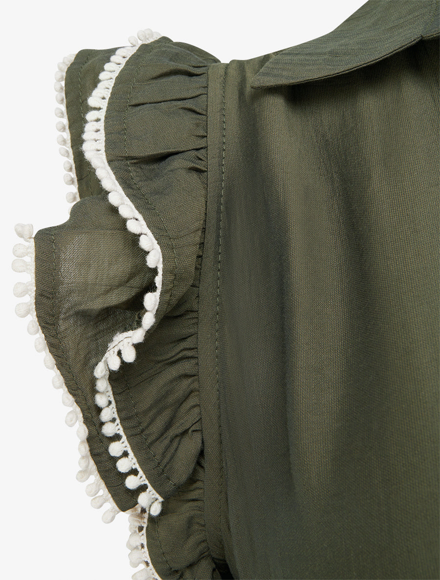 Robe longue à mancherons volantés en crochet - Kaki - 3