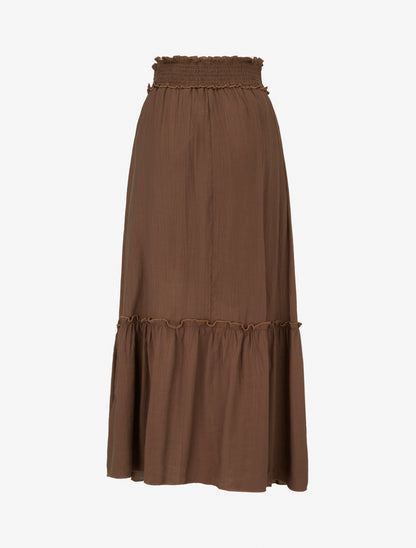 Jupe longue évasée à motif floral brodé - Marron - 2