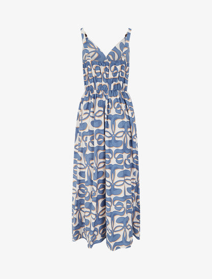Robe longue à bretelles perlées et imprimé graphique - Bleu - 2