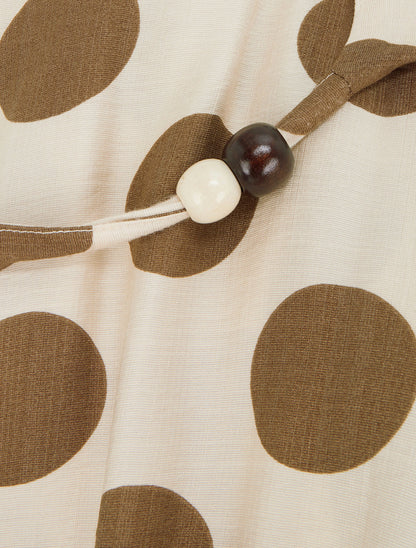 Robe longue à bretelles perlées et imprimé pois - Marron - 3