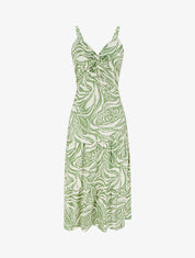 Robe longue à bretelles et imprimé stylisé - Vert - 1