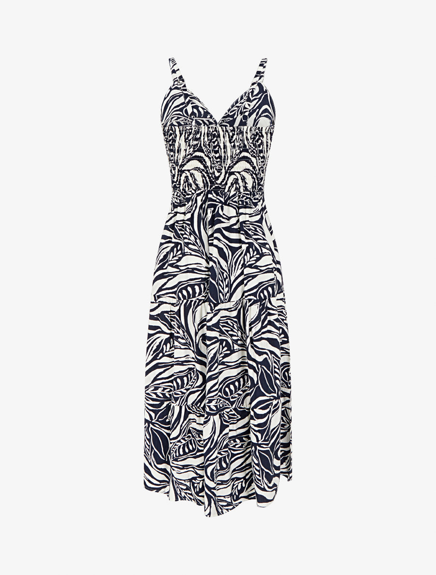 Robe longue à bretelles et imprimé stylisé - Marine - 2