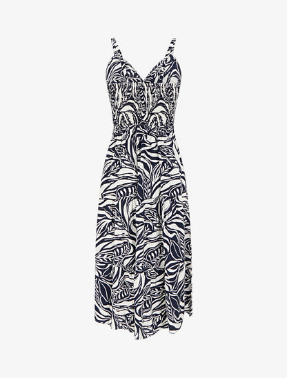 Robe longue à bretelles et imprimé stylisé - Marine - 2