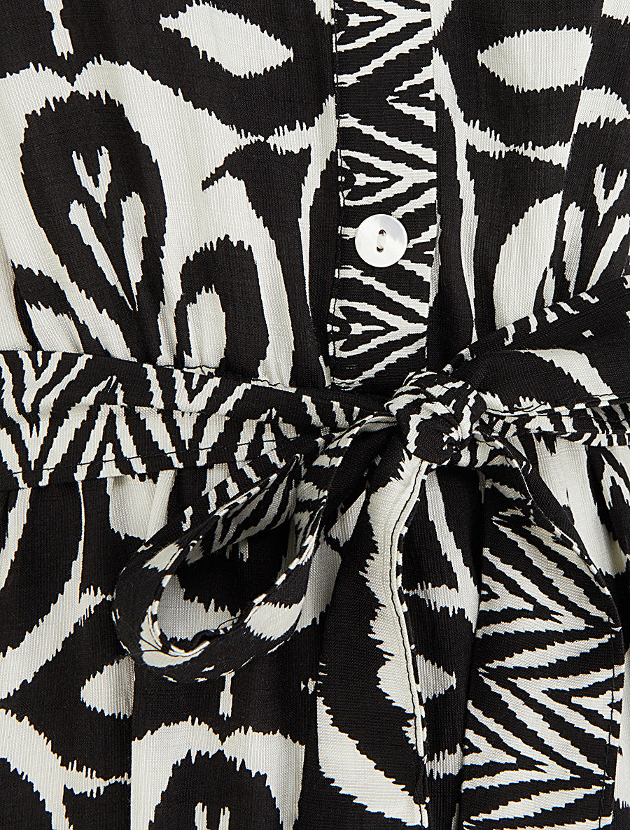 Robe longue graphique coupe évasée - Noir - 3