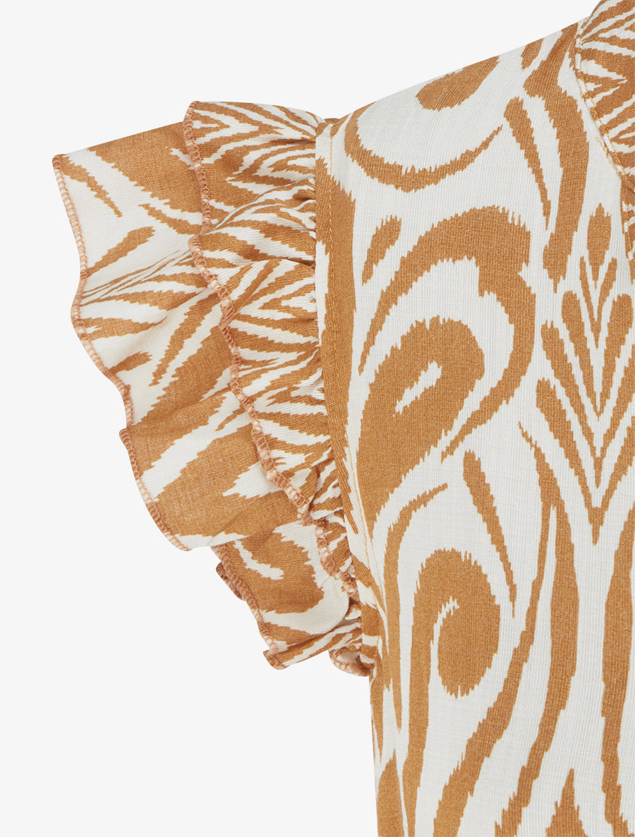 Robe longue graphique coupe évasée - Camel - 3