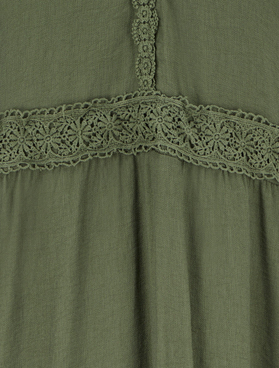 Robe élastiquée à empiècements en crochet - Kaki - 3