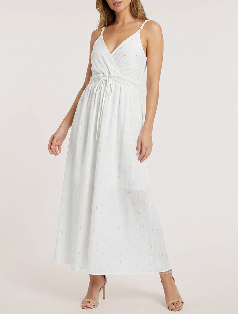Effen elastische jurk met glinsterend detail - Wit