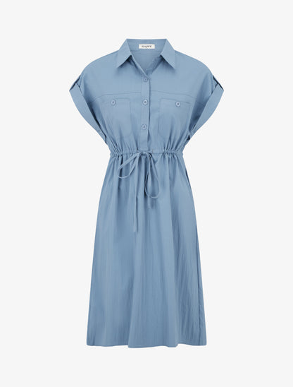 Robe droite unie à manches courtes - Bleu - 1