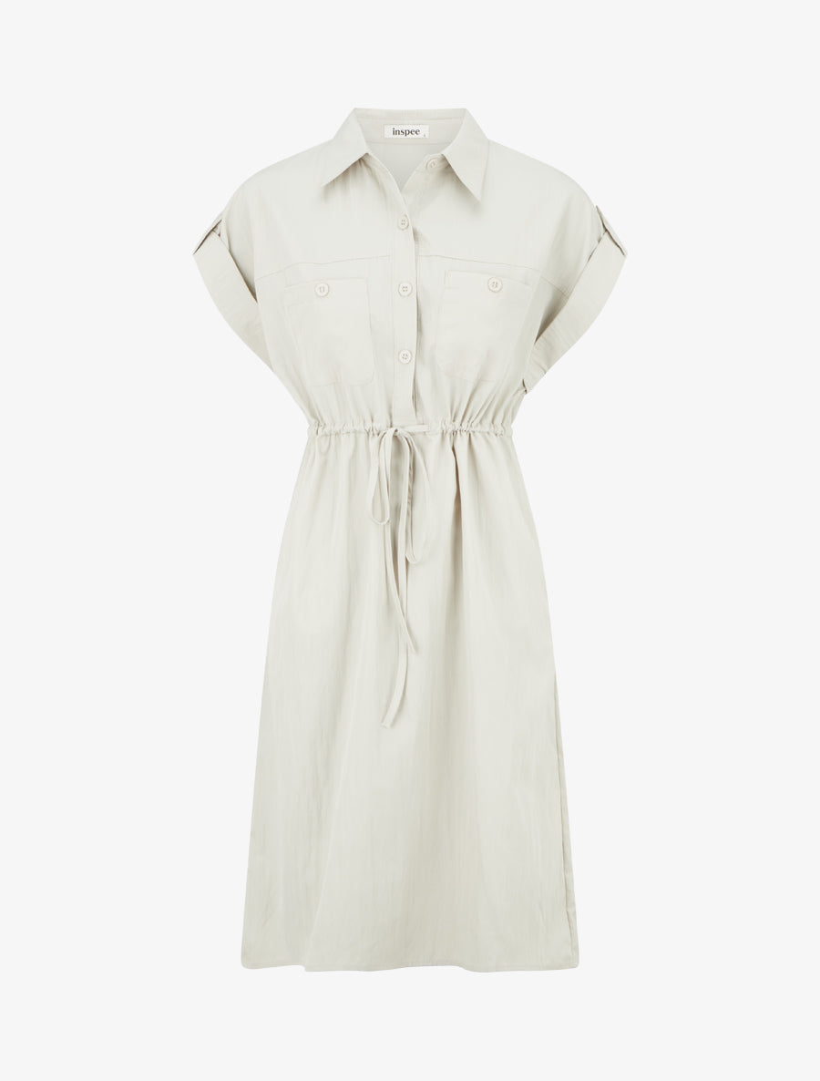 Robe droite unie à manches courtes - Beige - 1