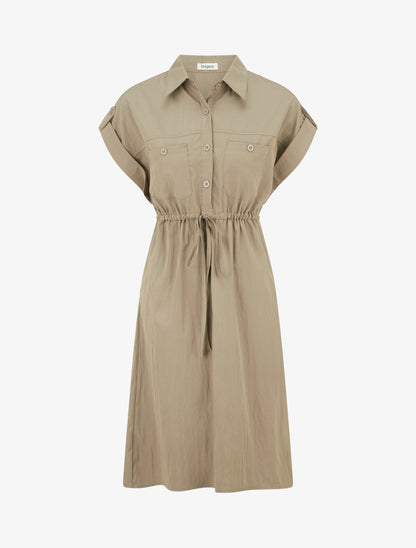 Robe droite unie à manches courtes - Kaki clair - 1