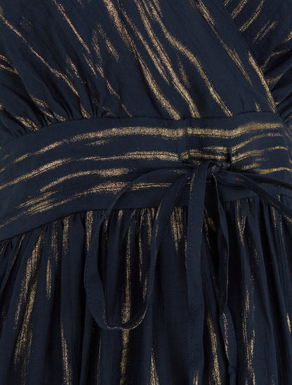 Robe élastiquée unie détail irisé - Bleu nuit - 3