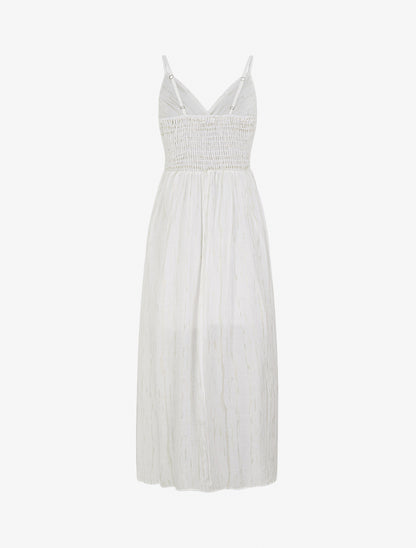 Robe élastiquée unie détail irisé - Blanc - 2