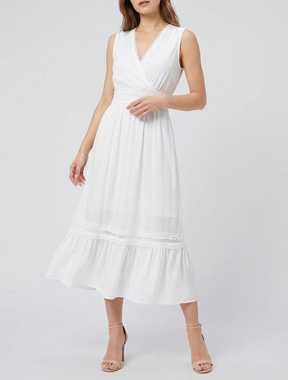 Mouwloze jurk met borduursels - Wit