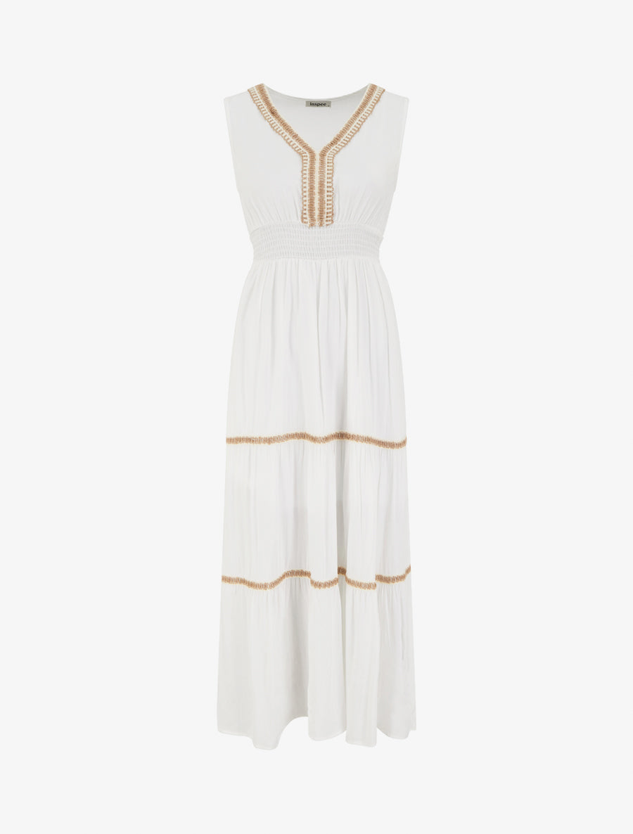 Robe évasée sans manches à col macramé - Blanc - 1