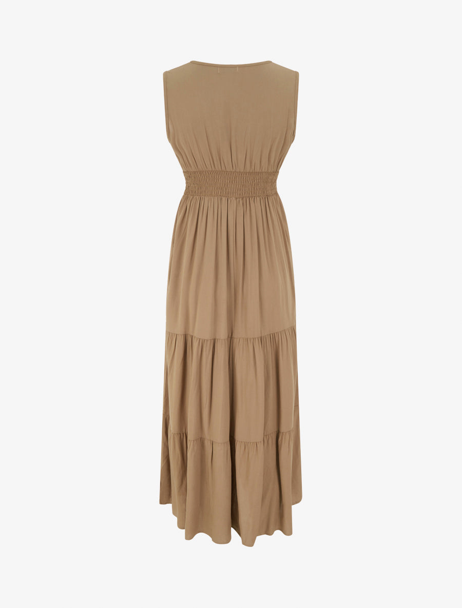 Robe évasée sans manches à col macramé - Marron clair - 2