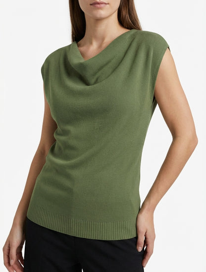 Mouwloze top met watervalhalslijn. - Kaki