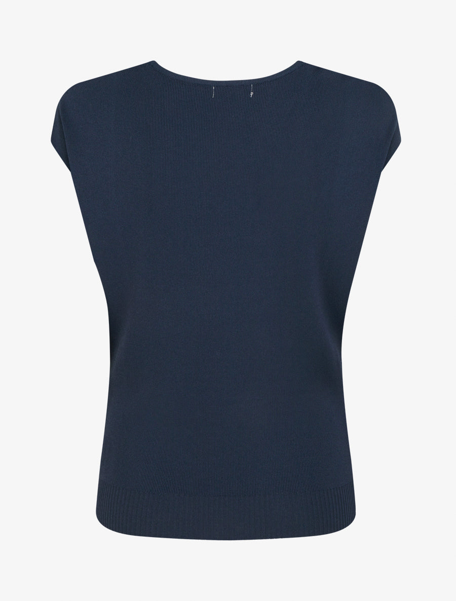Top uni sans manches à col bénitier - Marine - 2