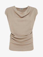 Top uni sans manches à col bénitier - Taupe - 1