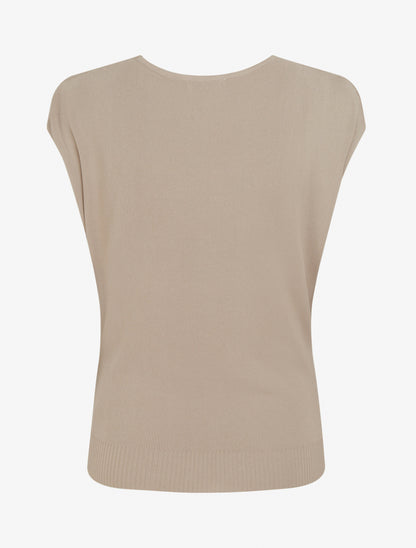 Top uni sans manches à col bénitier - Taupe - 2