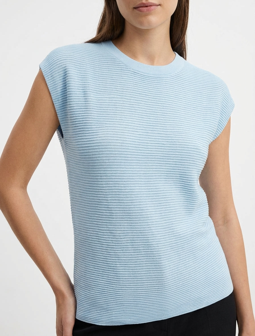 Top met textuur en ronde hals - Lichtblauw