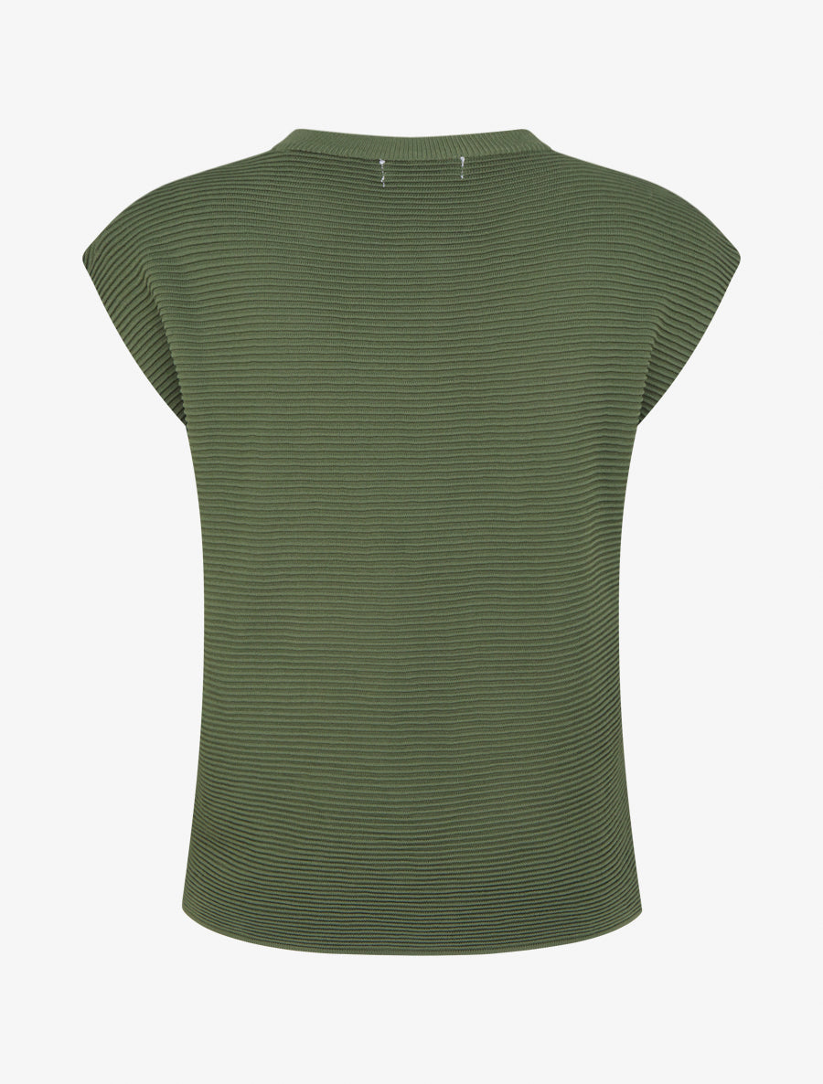 Top uni texturé à col rond - Kaki - 2
