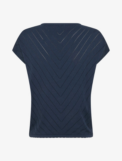 Top uni ajouré à col rond - Marine - 2