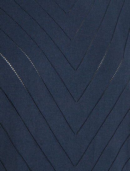 Top uni ajouré à col rond - Marine - 3