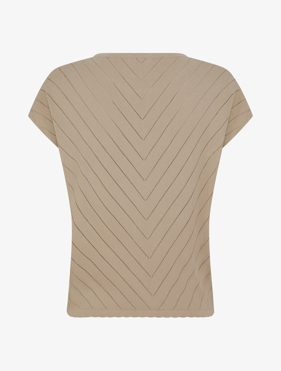 Top uni ajouré à col rond - Taupe - 2