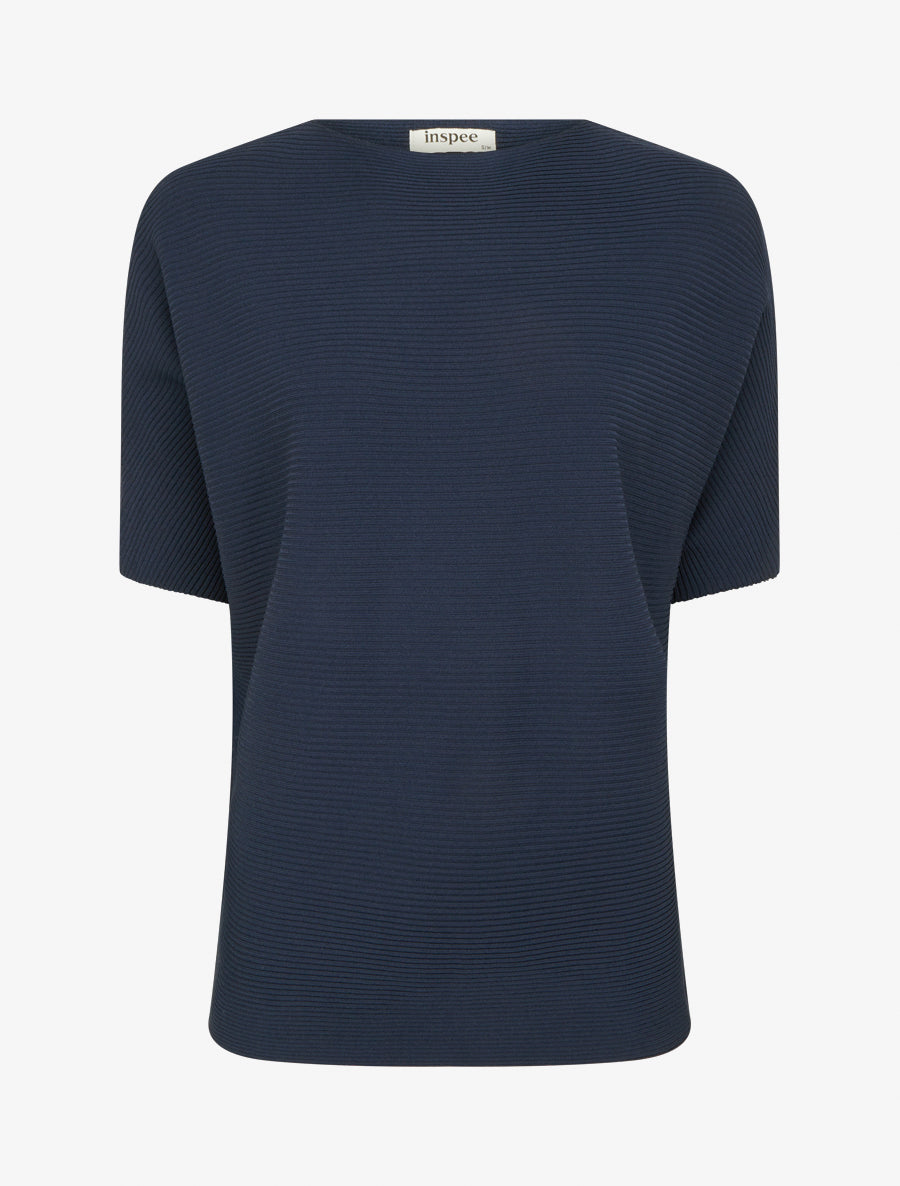 Top uni texturé à manches courtes - Marine - 1
