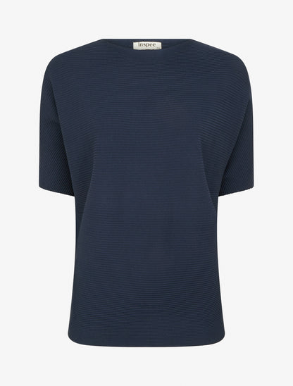 Top uni texturé à manches courtes - Marine - 1