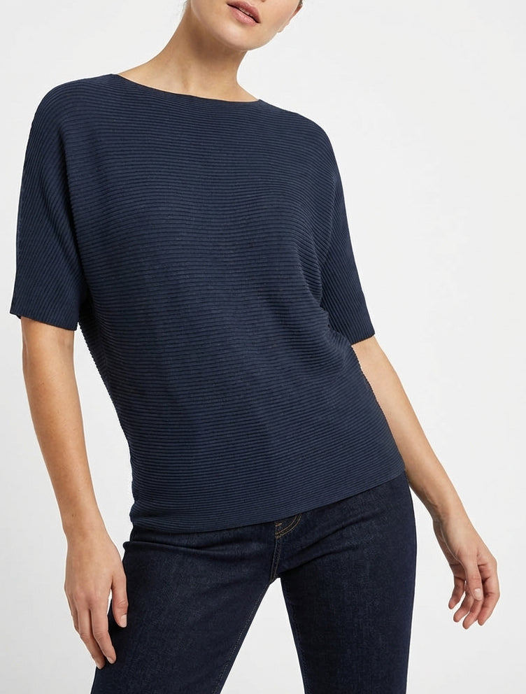 Getextureerde top met korte mouwen - Marine