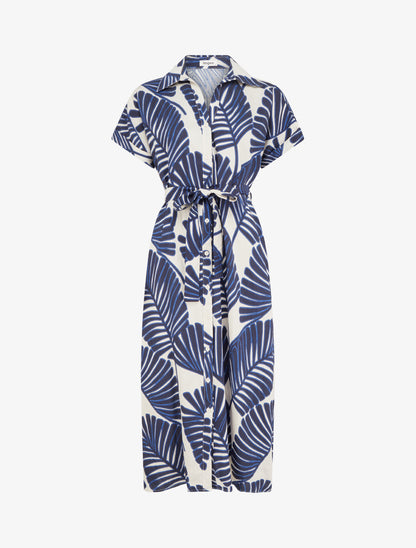 Robe chemise imprimé tropical à manches courtes - Bleu - 1