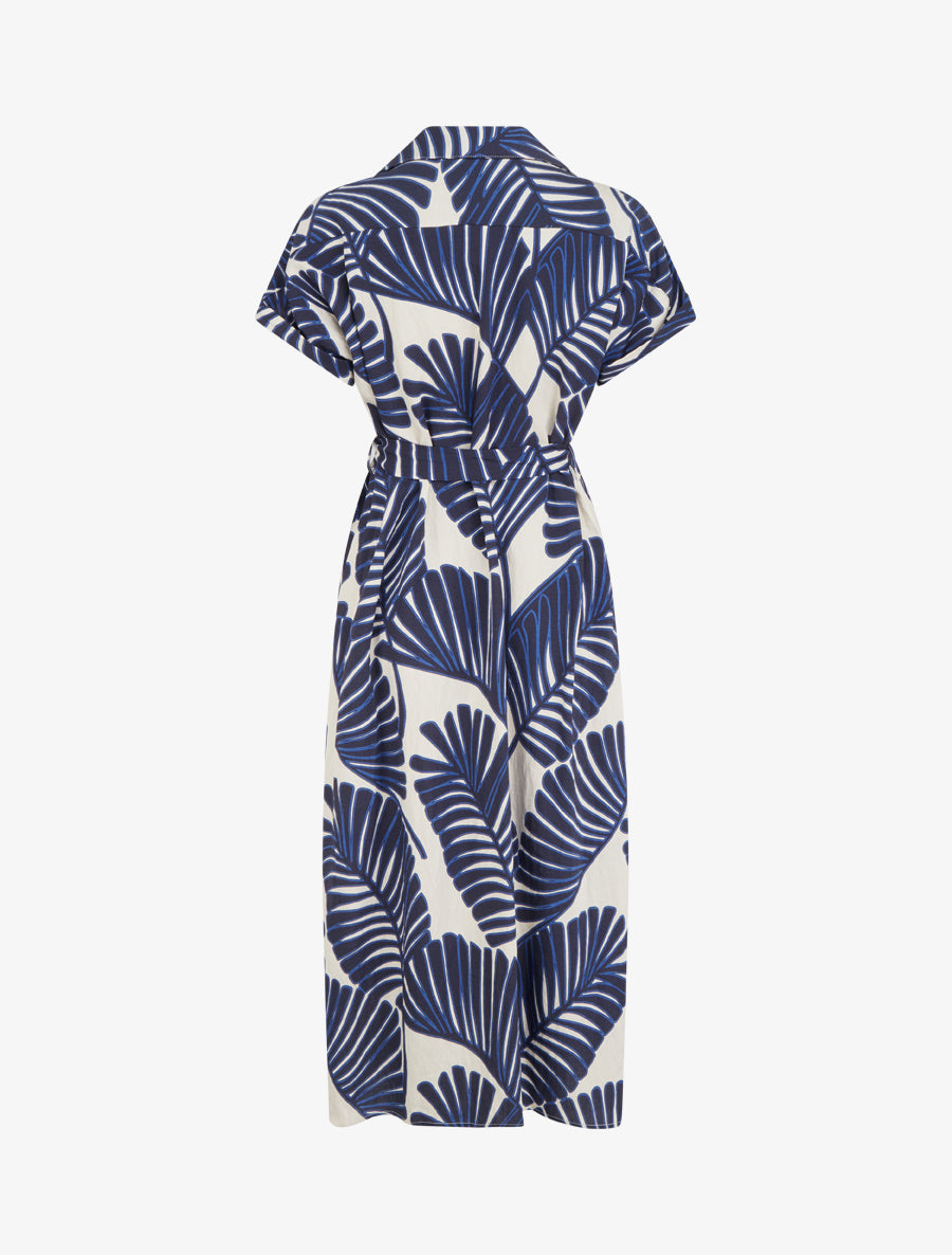 Robe chemise imprimé tropical à manches courtes - Bleu - 2