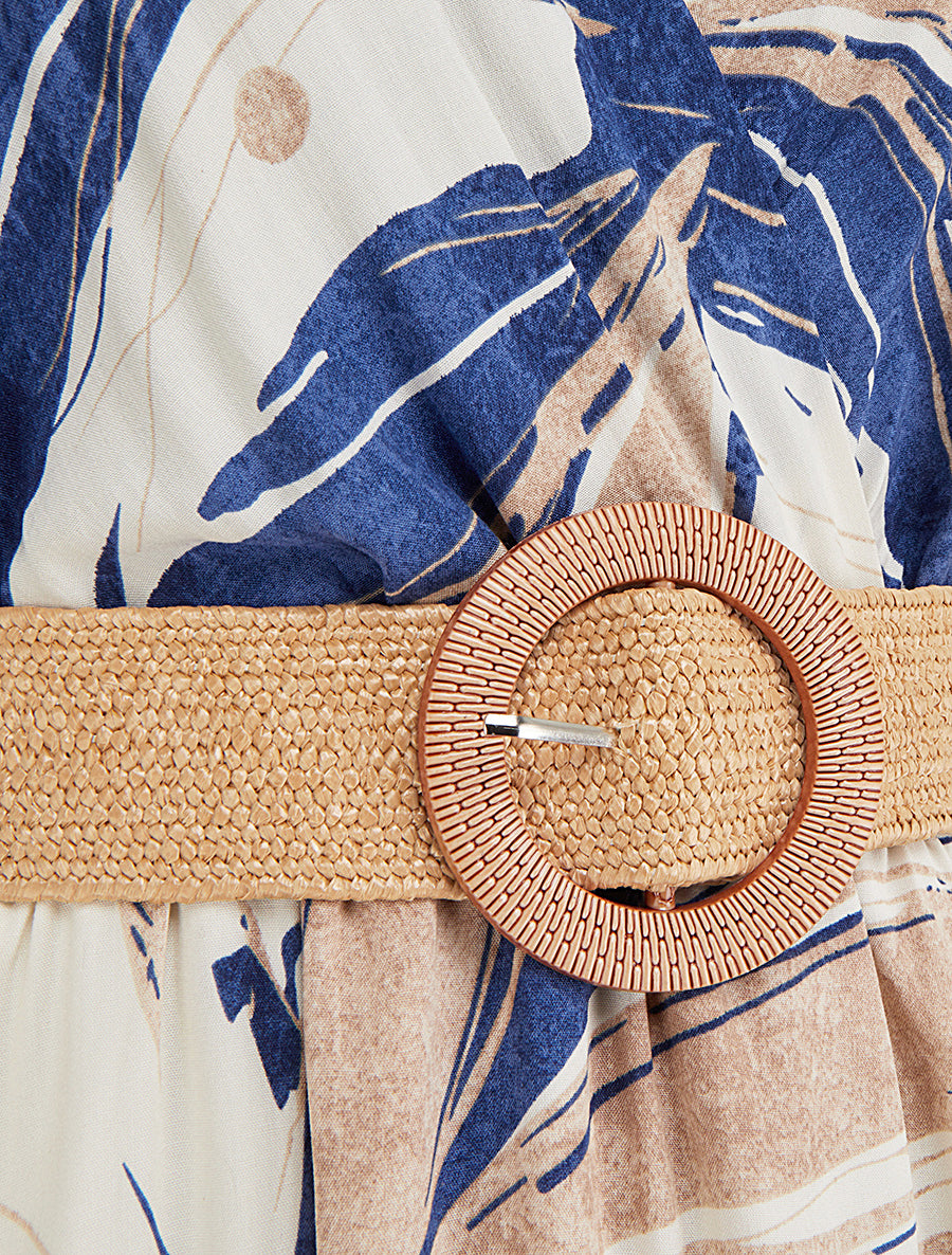 Robe longue évasée sans manches imprimé fantaisie - Bleu - 3